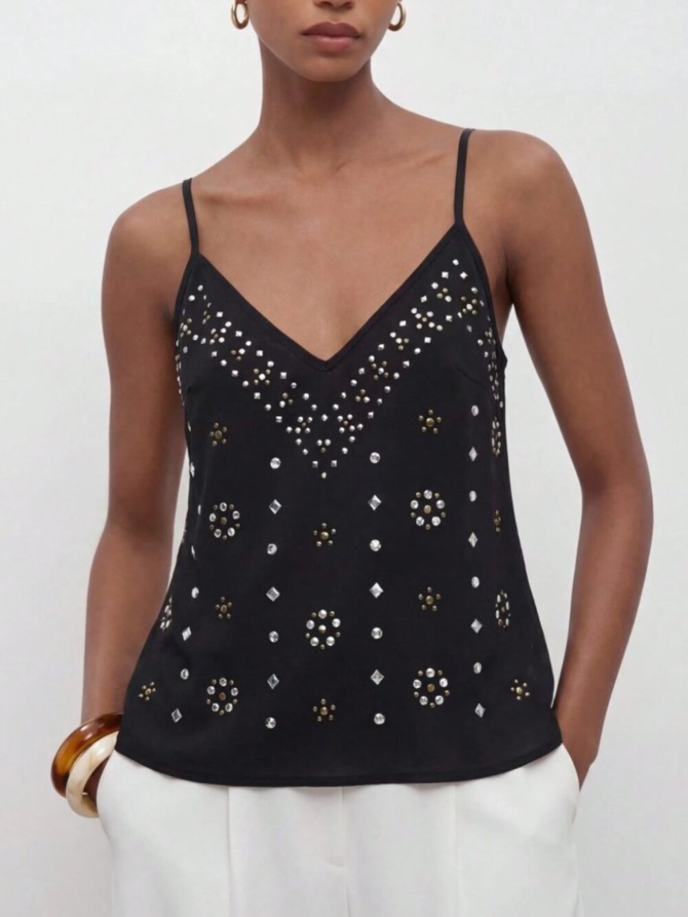 Black Rhinestone Embellished Tank Top Camisole